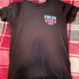 Tilly's Black Tee with Colorful Fresh Vibes Print